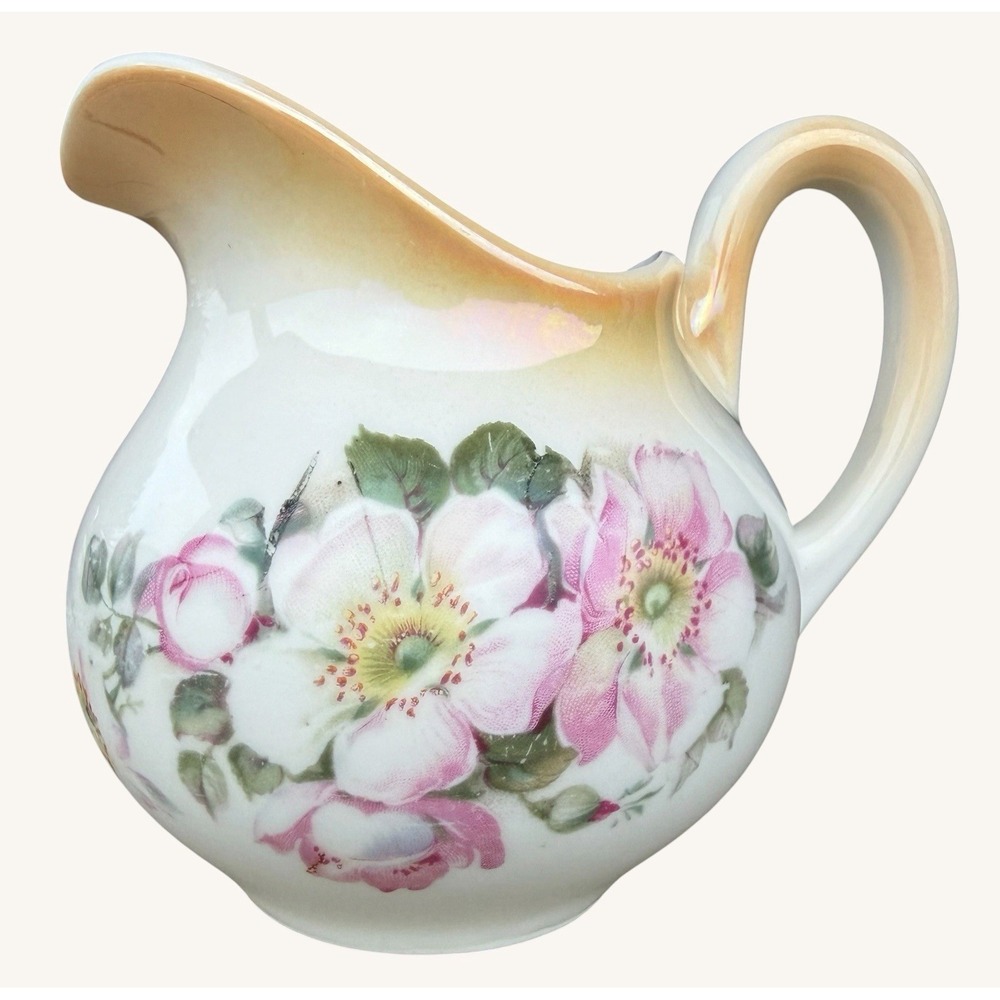 Antique Schumann Bavaria Erphila Creamer Peach Lustreware 1920s Wild Rose